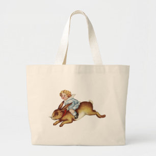 Bolsa Tote Grande Vintage Child Rides Bunny Rabbit