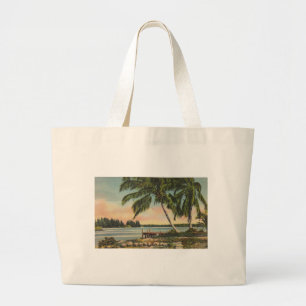 Bolsa Tote Grande Vintage Coconut Palms Tropical Breeze Sunset