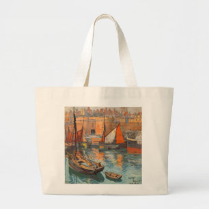 Bolsa Tote Grande Vintage Cote d'Emeraude Santo Malo Port Turismo