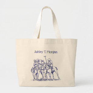 Bolsa Tote Grande Vintage Estylized Polo Match Desenho #1 Azul