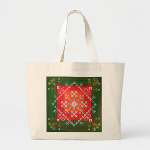 Bolsa Tote Grande Vintage Folk art, letão, com símbolos de pintura