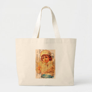 Bolsa Tote Grande Vintage Girl with Dove and Ads