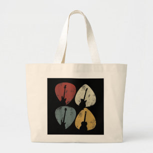 Bolsa Tote Grande Vintage Guitar Pick Retro Funny Guitarist Gift
