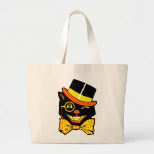 Bolsa Tote Grande Vintage Halloween Cat no Top Hat Totebag