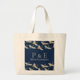Bolsa Tote Grande Vintage Japonês Cranes Festa de casamento Monogram