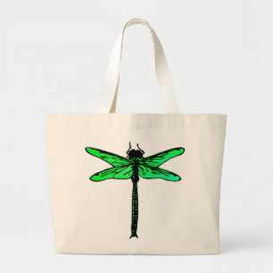 Bolsa Tote Grande Vintage Japonês Dragonfly, esmeralda verde