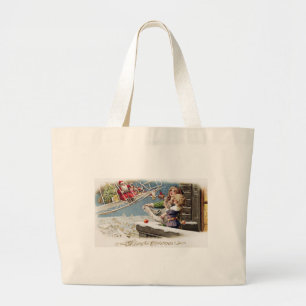 Bolsa Tote Grande Vintage Natal para Crianças do Papai Noel