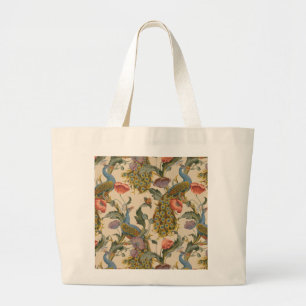 Bolsa Tote Grande Vintage Peacock Pattern Colorful Art