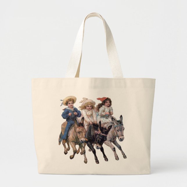 Bolsa Tote Grande Vintage Ponies and Cute Children (Frente)