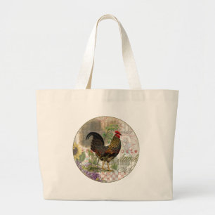 Bolsa Tote Grande Vintage Rooster French Collage Pet Fazenda