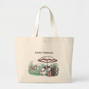 Bolsa Tote Grande Vintage Stylized Polo Match Ladies Lunch Drawing