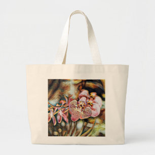Bolsa Tote Grande Vintage Watercolor Painting of Pink Orchid Flowers