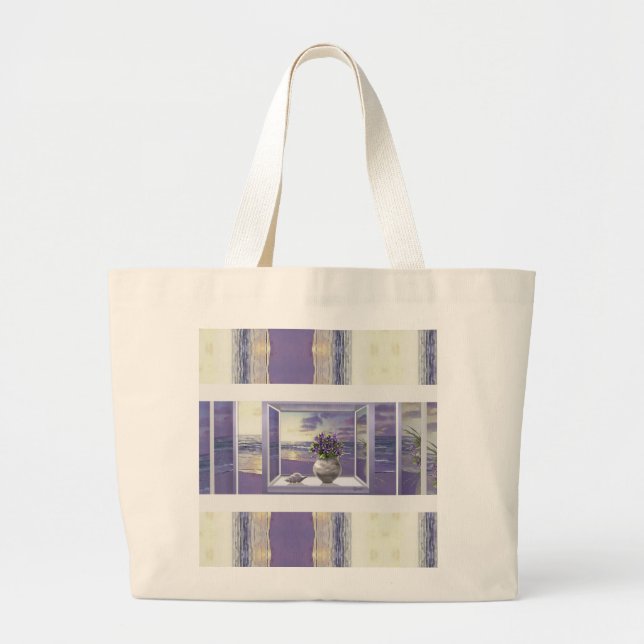 Bolsa Tote Grande violetas em vidro luar (Frente)
