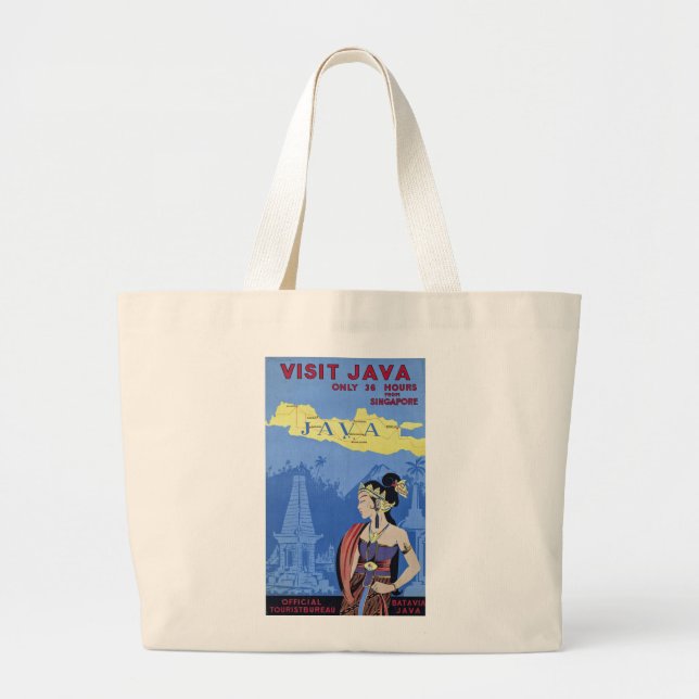 Bolsa Tote Grande Visitar Java (Frente)