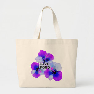 Bolsa Tote Grande Viva Pono Hibisco Havaiano Roxo Azul Floral 