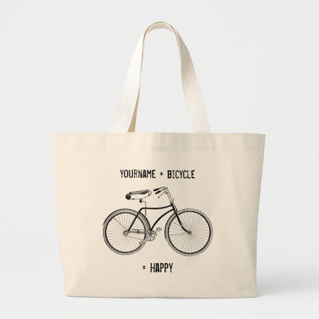 Bolsa Tote Grande Você mais a bicicleta iguala a bicicleta feliz das (Frente)