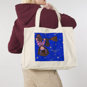 Bolsa Tote Grande Voe Sobre Bruxa Fofa de Halloween