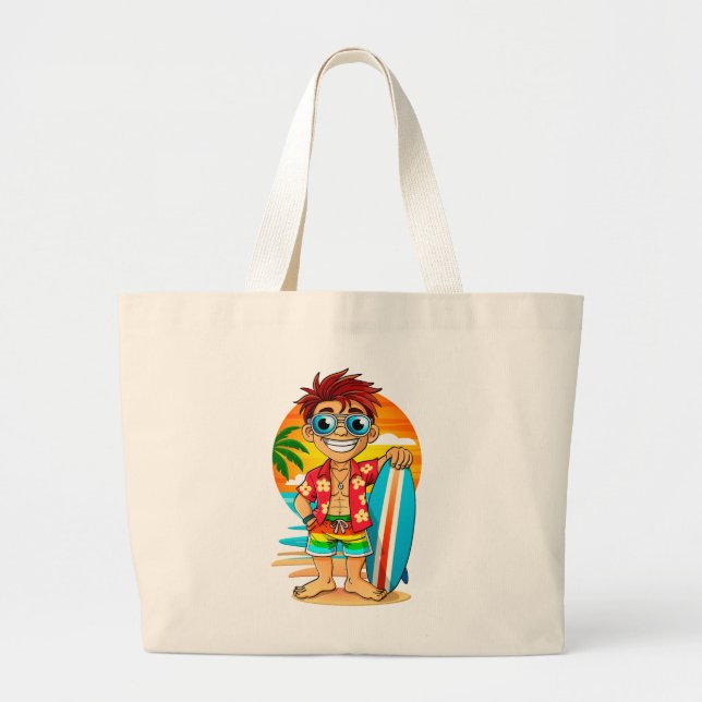 Bolsa Tote Grande Vrolijke Surfer strand tas - Zomerse illustratie  (Frente)