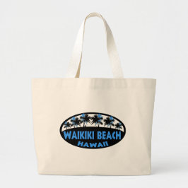 Bolsa Tote Grande Waikiki Beach Hawaii - palmeiras negras azuis - sa