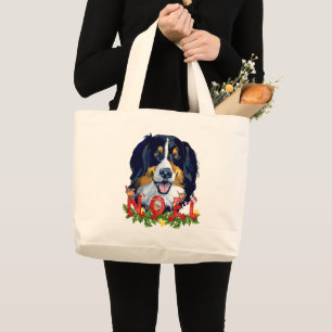 Bolsa Tote Grande Watercolor Bernese Mountain Dog Natal