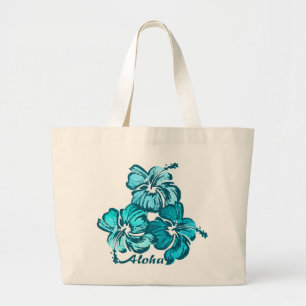 Bolsa Tote Grande Watercolor Hibiscus Hawaiian Tropical