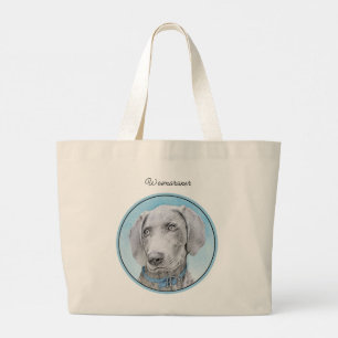 Bolsa Tote Grande Weimaraner Pintura Cinza Prata Arte Original de Ca