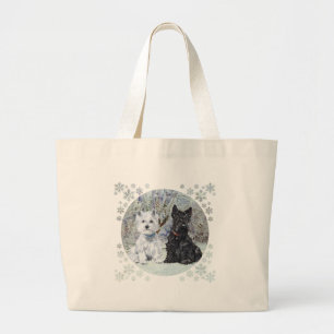 Bolsa Tote Grande Westie e Scottie na paisagem nevado