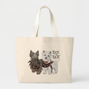 Bolsa Tote Grande Westie Scottie ou Doces ou Travessuras