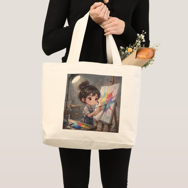 Bolsa Tote Grande Whimsical Girl Painter Tote Bag (Frente (produto))