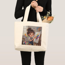 Bolsa Tote Grande Whimsical Girl Painter Tote Bag