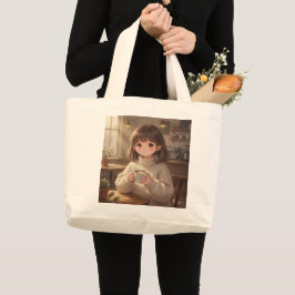 Bolsa Tote Grande Whimsical Girl with Coffee Tote Bag