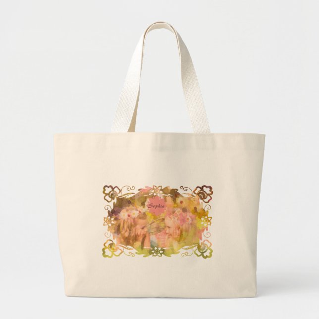 Bolsa Tote Grande Whispers of Magic: Two Fairy Friends in a Garden (Frente)