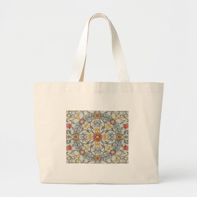 Bolsa Tote Grande William Morris Floral Circle Flower Illustration (Frente)