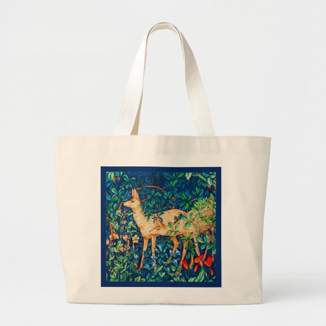 Bolsa Tote Grande William Morris Forest Deer Impressão (Frente)