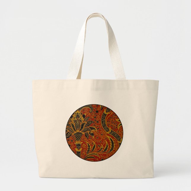 Bolsa Tote Grande William Morris Índia Vermelho Floral Vintage Cláss (Frente)