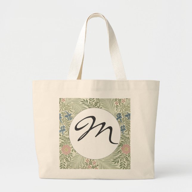 Bolsa Tote Grande William Morris Larkspur Floral Wallpaper Padrão (Frente)