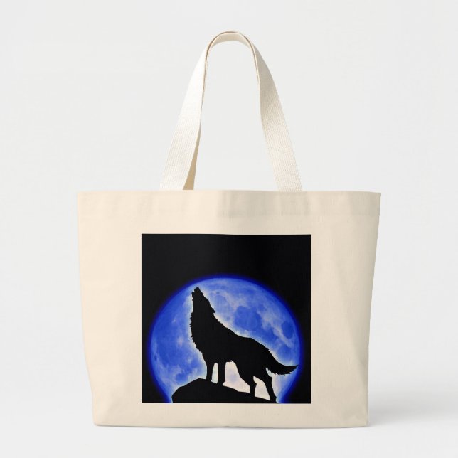 Bolsa Tote Grande Wolf Howling na Lua (Frente)