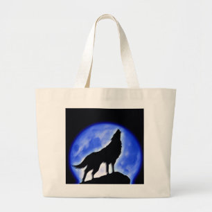 Bolsa Tote Grande Wolf Howling na Lua