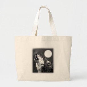 Bolsa Tote Grande Wolf Howling na Lua