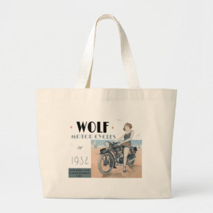 Bolsa Tote Grande Wolf Motorcycle Poster Vintage Large Tote Bag