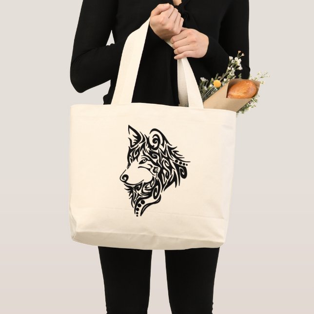 Bolsa Tote Grande Wolf Tribal (Frente (produto))