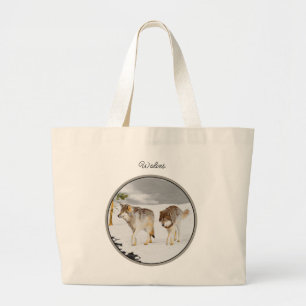 Bolsa Tote Grande Wolves Winter Snow Painting Original Willife Art