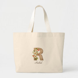 Bolsa Tote Grande Wood letter R flower monogram retirement Tote Bag