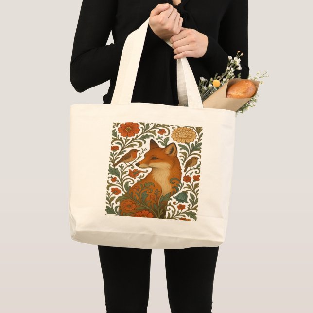 Bolsa Tote Grande Woodland Grace Fox Motif in Bloom (Frente (produto))