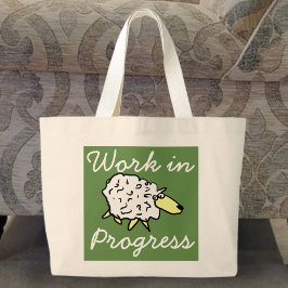 Bolsa Tote Grande "Work in Progress" Sheep Cartoon Project Bag