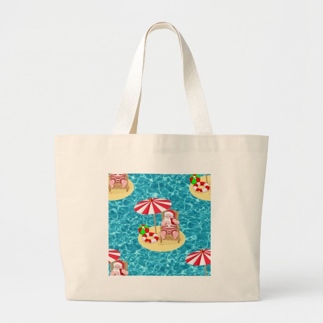 Bolsa Tote Grande xmas Beach santa claus (Frente)