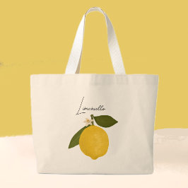 Bolsa Tote Grande Yellow Lemon with Green Leaves | Fresh Citrus 