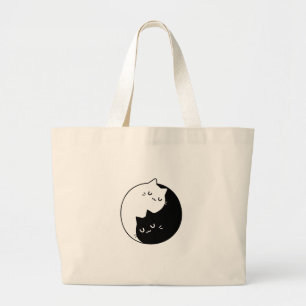 Bolsa Tote Grande yin branco e preto bonito e yin e yang cat love de