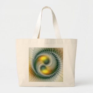 Bolsa Tote Grande Yin Yang Verde Amarelo Abstrato Colorido Fractal