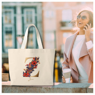 Bolsa Tote Grande Z - Letra Dourada Monograma Vermelho Púrpura Amare